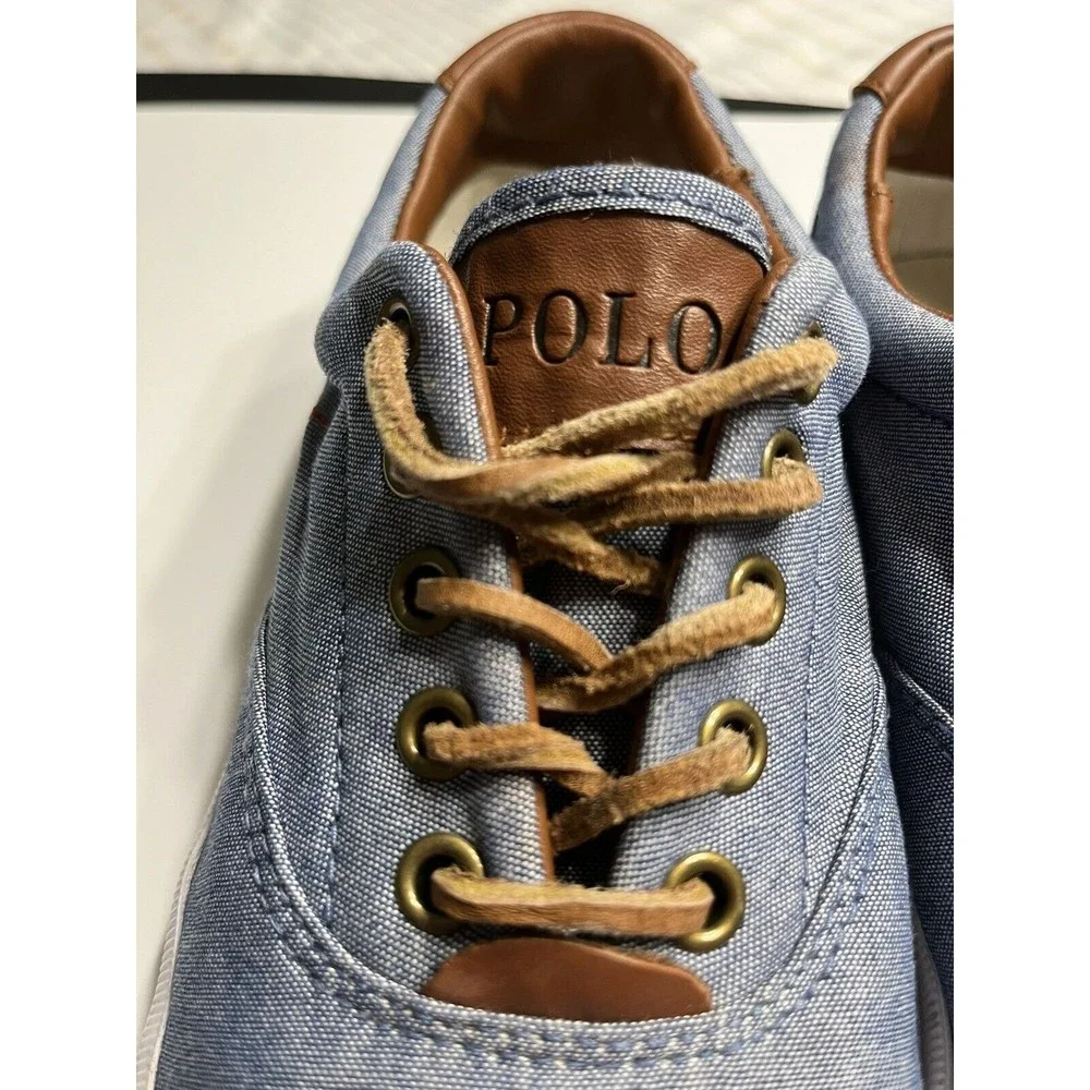 Vintage Ralph Lauren POLO Vaughn Low Top Blue Sneakers Lace-up Boat Shoes 8.5